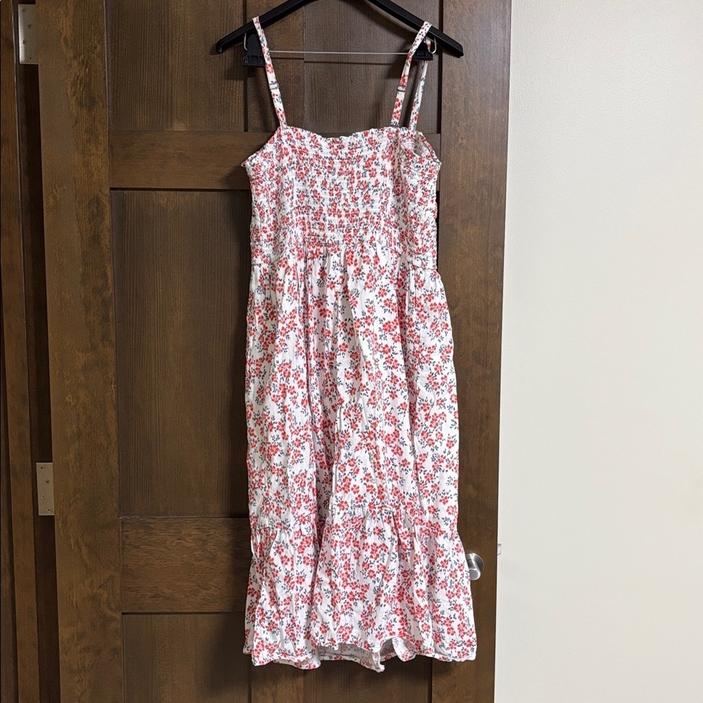 GAP Smocked Midi Tank Dress Floral Square Neckline Red and White Size Large - Picture 6 of 6